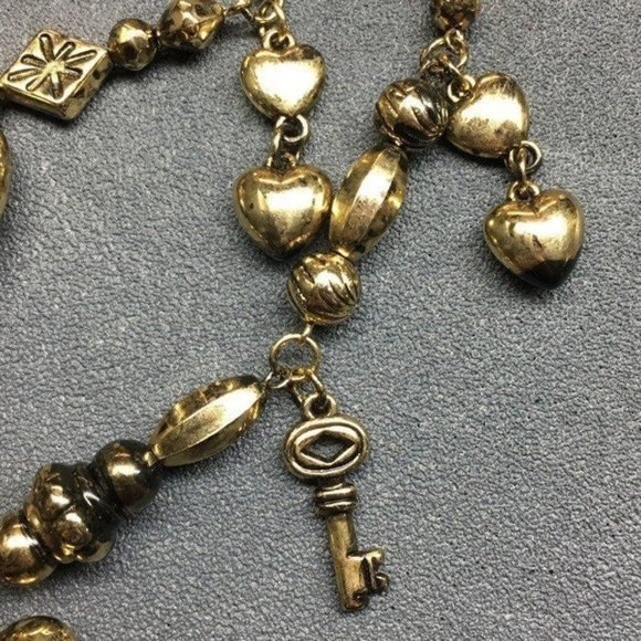 Collar Tack Pin Gold Necklace As Is Heart Lock Key Dangle Diamond Retro BoHo - Picture 8 of 9